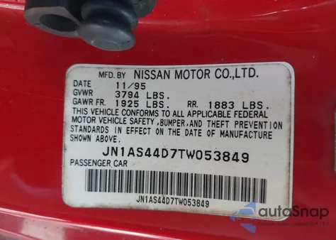 1996 Nissan 240Sx Se from USA, damaged, VIN JN1AS44D7TW053849